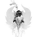 stone lady and a falling angel  tattoo design idea