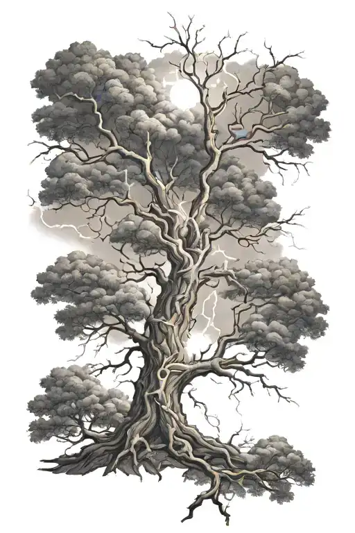 Lightning and tree intertwined tattoo design idea