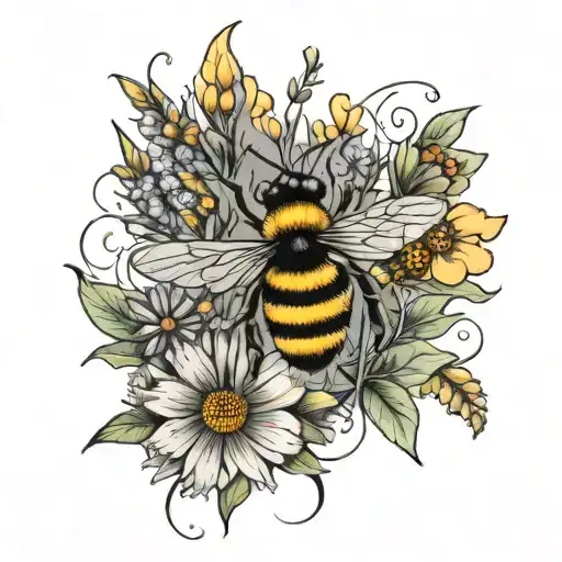 wildflowers, bee,butterfly  tattoo design idea