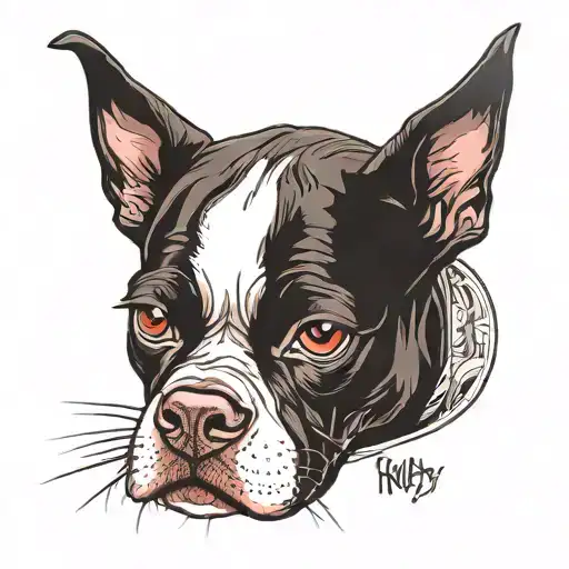 outline of a Boston terriers face, with the name Ruby written somewhere within it tattoo design idea