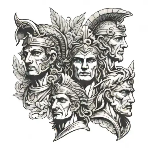 Generate tattoo ideas for combining Alexander the Great, Julius Caesar, and Napoleon  tattoo design idea