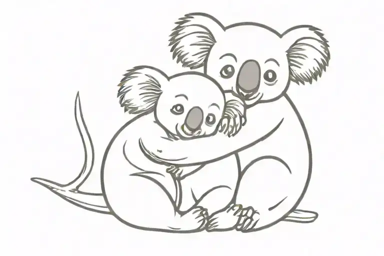 A line art drawing of a koala cuddling a baby koala, symbolizing love and family tattoo design idea