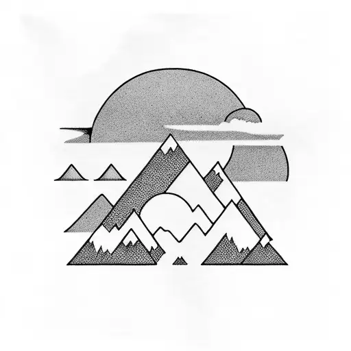 Mountains and trees on top, and the sea on the bottom tattoo design idea