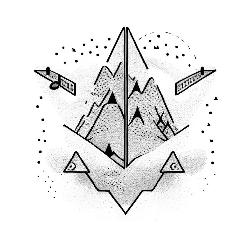 A mountain range made up of coffee beans with musical notes floating above tattoo design idea