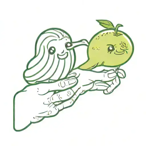 cartoon zucchini and cartoon kiwi holding hands with similar green color tattoo design idea