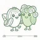 cartoon zucchini and cartoon kiwi holding hands with similar green color tattoo design idea
