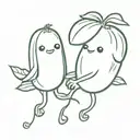 cartoon zucchini and cartoon kiwi holding hands with similar green color tattoo design idea
