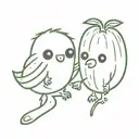 cartoon zucchini and cartoon kiwi holding hands with similar green color tattoo design idea