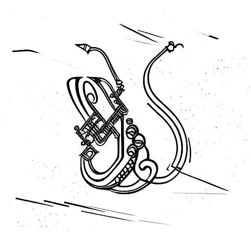 A minimalist tattoo of a saxophone made up of architectural elements tattoo design idea