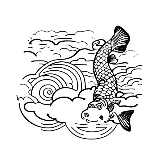 A pilot flying a plane with koi fish swimming in the clouds tattoo design idea