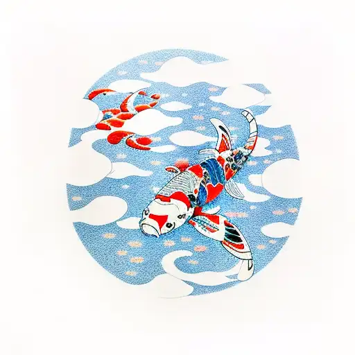 A pilot flying a plane with koi fish swimming in the clouds tattoo design idea
