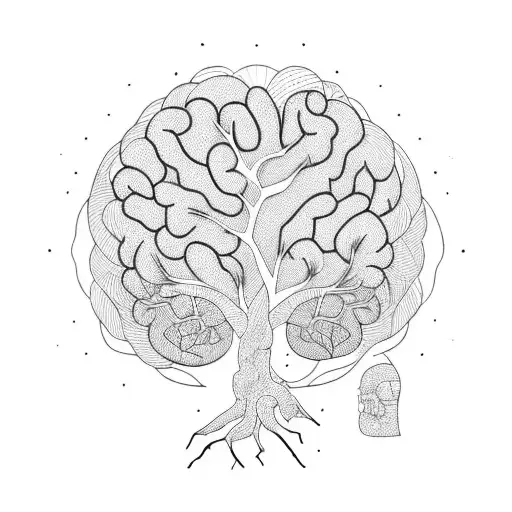 A tree of knowledge with roots in a brain tattoo design idea