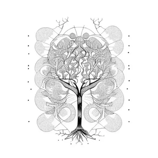 A tree of knowledge with roots in a brain tattoo design idea