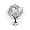 A tree of knowledge with roots in a brain tattoo design idea