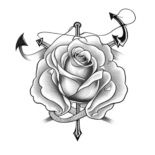 anchor with heart and cross and roses tattoo design idea