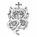 anchor with heart and cross and roses tattoo design idea