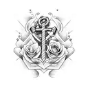 anchor with heart and cross and roses tattoo design idea