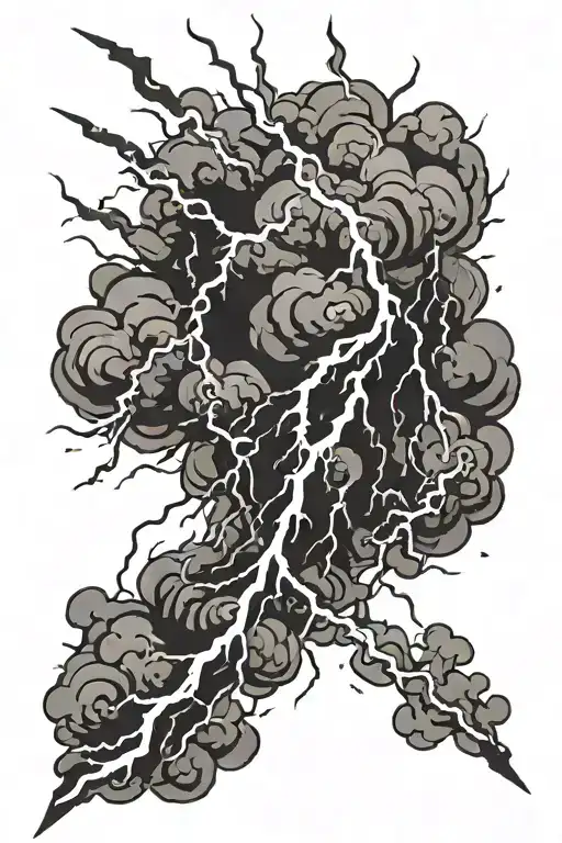 The tattoo background is a lightning storm with multiple shades of black and grey. The lightning bolts shooting out  tattoo design idea