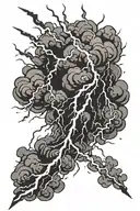 The tattoo background is a lightning storm with multiple shades of black and grey. The lightning bolts shooting out  tattoo design idea