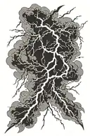 The tattoo background is a lightning storm with multiple shades of black and grey. The lightning bolts shooting out  tattoo design idea
