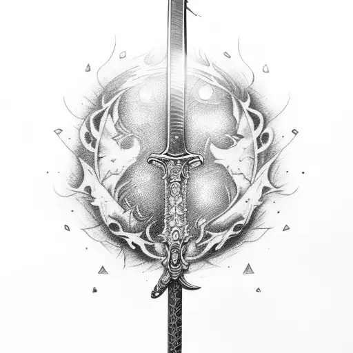 sword with fire tattoo design idea
