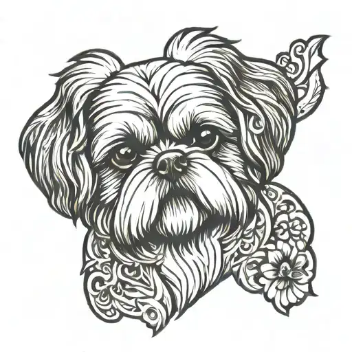 shih tzu dog V shape tattoo design idea