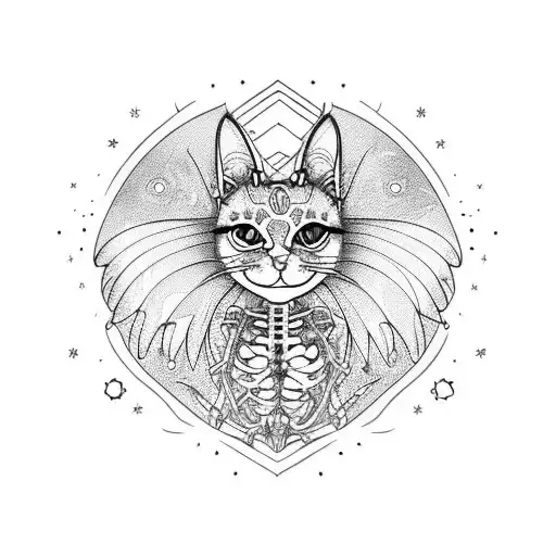 cat skeleton with fairy wings tattoo design idea
