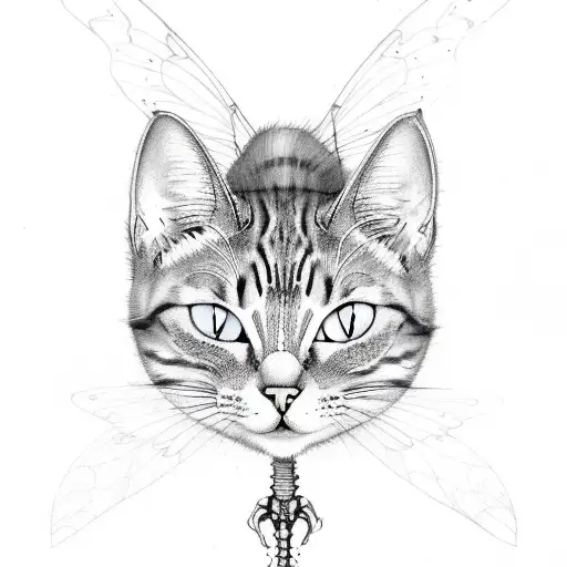 cat skeleton with fairy wings tattoo design idea