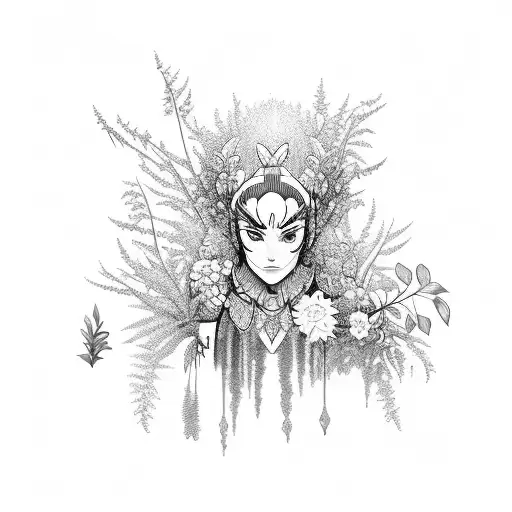 A botanical garden with Overwatch characters hidden among the plants tattoo design idea