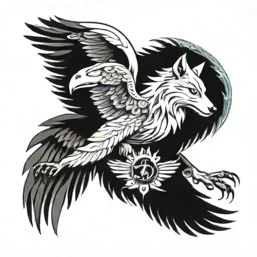 wolf and eagle wings tattoo design idea