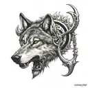 wolf face and trishul trident piercing tattoo design idea