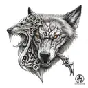 wolf face and trishul trident piercing tattoo design idea