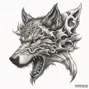 wolf face and trishul trident piercing tattoo design idea