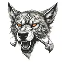 wolf face and trishul trident piercing tattoo design idea