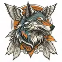 wolf face with eagle wings as shade in background  tattoo design idea