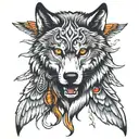 wolf face with eagle wings as shade in background  tattoo design idea