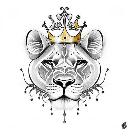 lioness flowers with crown butterfly  tattoo design idea