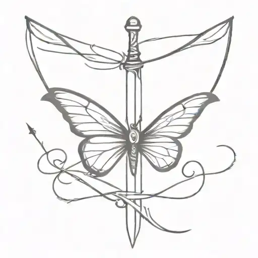 butterfly on a sword piercing tattoo design idea