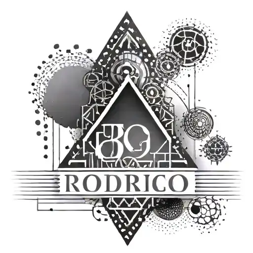 An abstract geometric tattoo incorporating the name Rodrigo in a unique and eye-catching way tattoo design idea