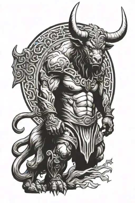 Minotaur standing guard tattoo design idea