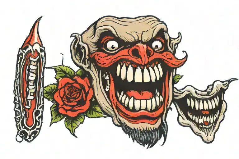 fake vampire teeth tattoo design idea