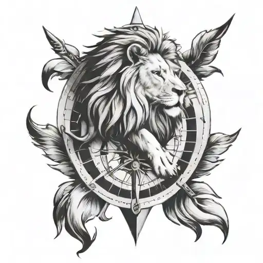 lion and compass tattoo design idea