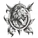 lion and compass tattoo design idea