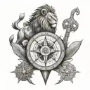 lion and compass tattoo design idea