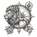 lion and compass tattoo design idea