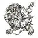 lion and compass tattoo design idea