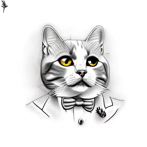 tuxedo cat with short tail tattoo design idea