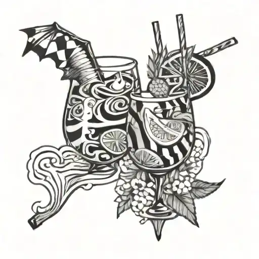 cocktail glass, swimming together, pool party, bodypaint, friends, love, party tattoo design idea