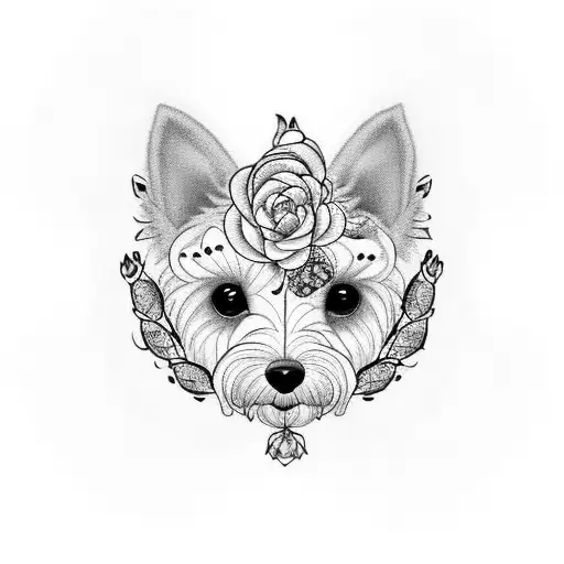 Unique feminine tattoo design for my pet named Rosie. Dog breed is Maltipoo. Incorporate a rose flower.  tattoo design idea
