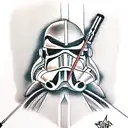 clone trooper with a jedi sword tattoo design idea